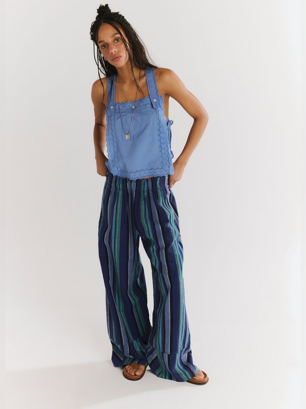 NWOT Free People Blue Striped Wide-Leg Pants - Picture 9 of 15